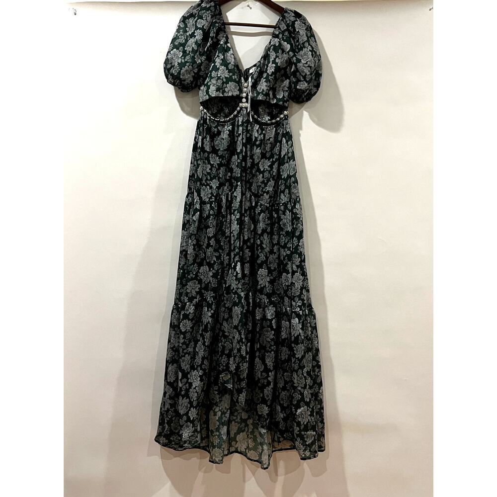 V. Chapman  Emma V-Neck A-Line Brocade Cutout Maxi Dress Size 2 NWT - Picture 8 of 13